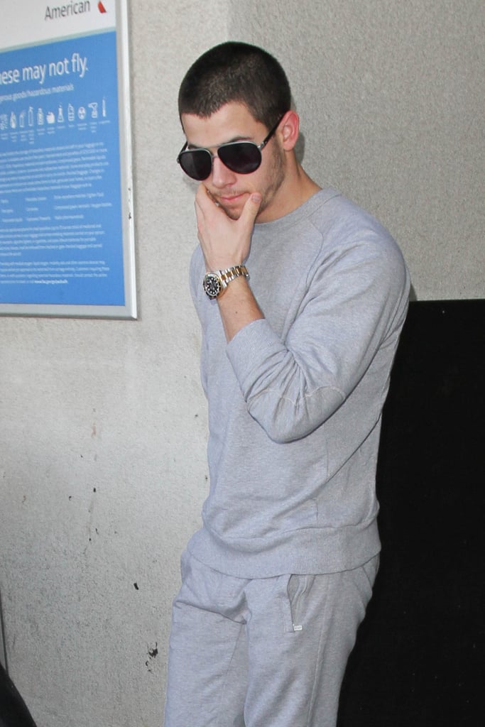 Nick Jonas Wearing Sweatpants at the Airport October 2015