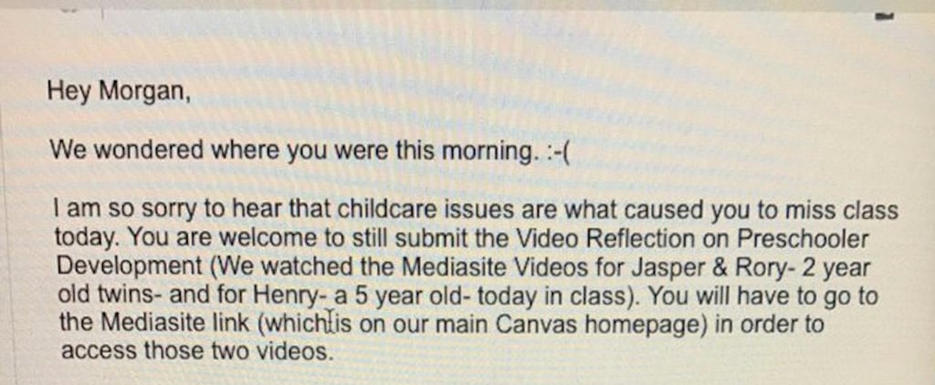Professor's Response to Single Mom Missing Class
