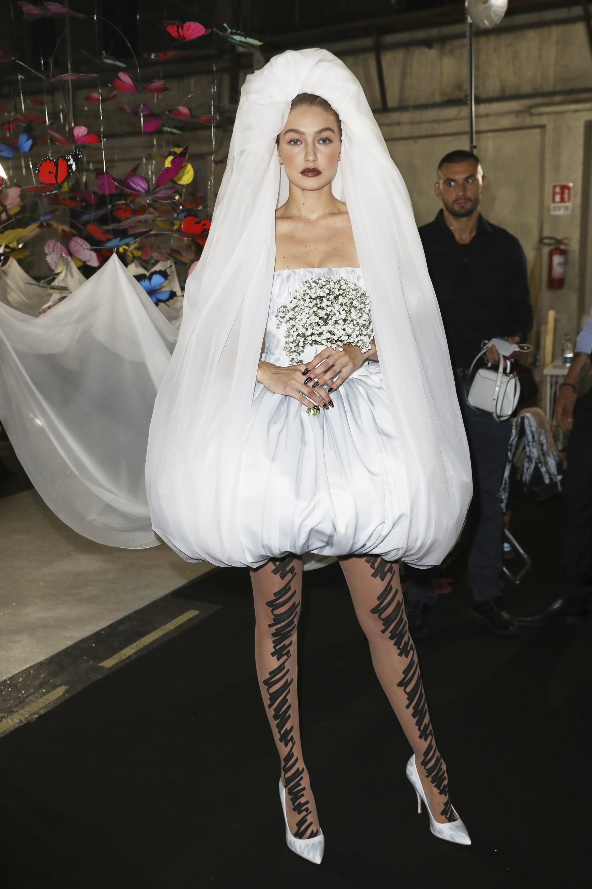 Gigi Hadid Wearing a Wedding Dress at the Moschino 2020 Show