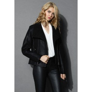 Chicwish Faux Leather Shearling Biker Coat