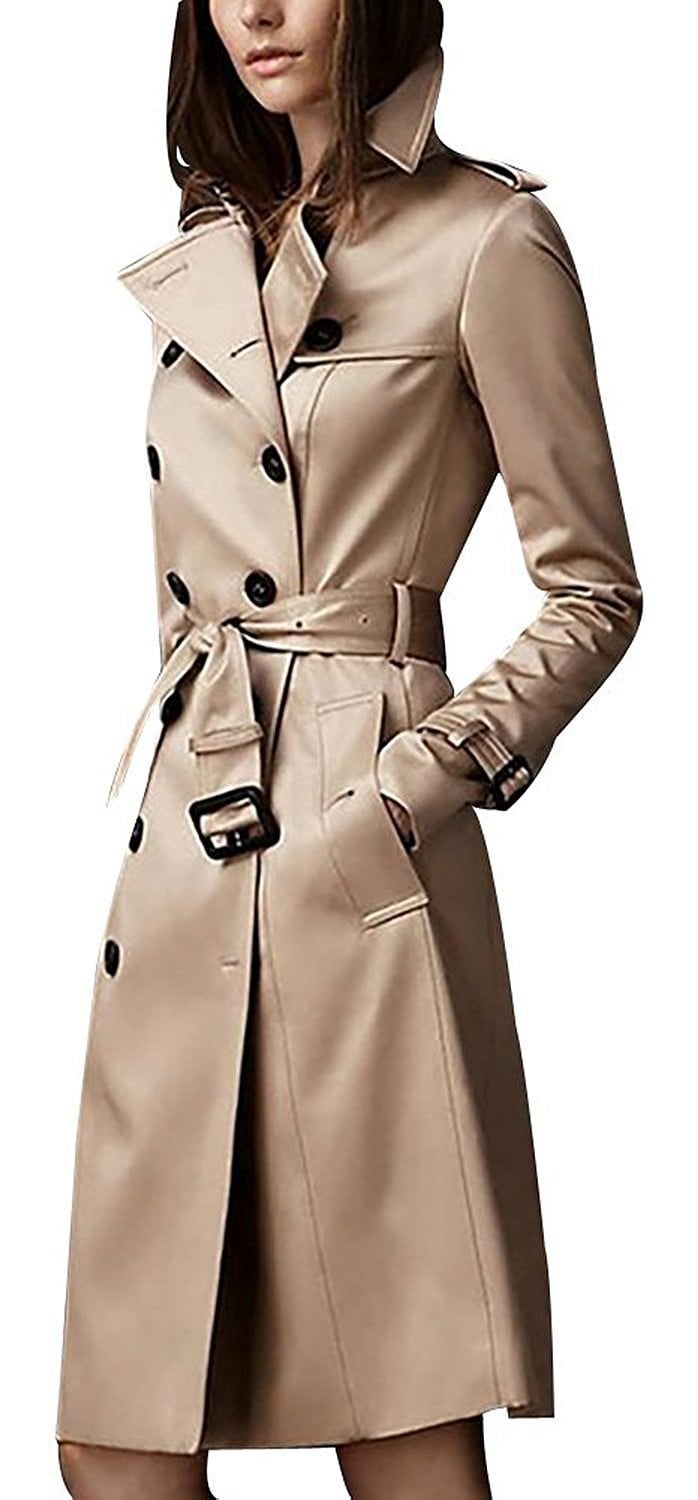 EORISH Women British Double Breasted Slim Long Trench Coat Windbreaker