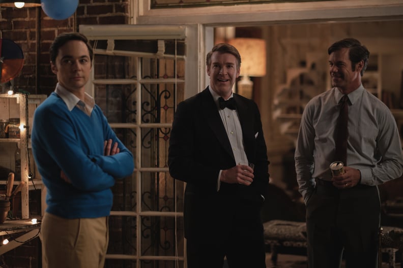THE BOYS IN THE BAND (2020)Jim Parsons as Michael, Brian Hutchison as Alan and Tuc Watkins as Hank.Cr. Scott Everett White/NETFLIX 2020