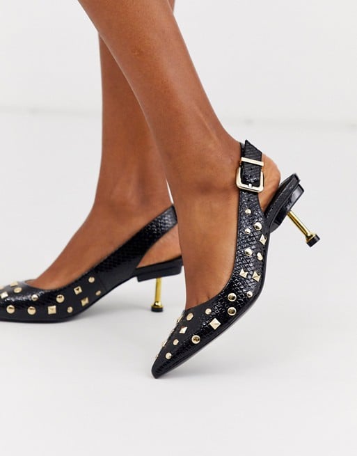 Alternative: ASOS DESIGN Starry Studded Slingback Kitten Heels in Black Patent