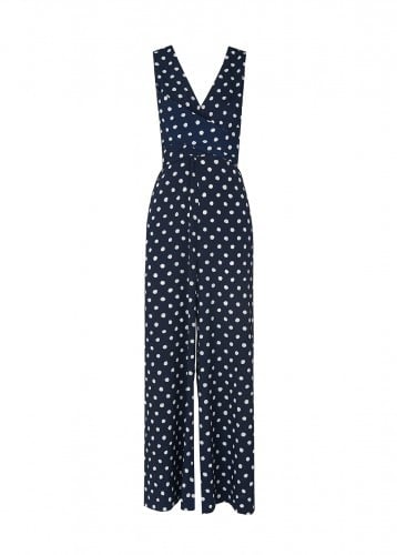 Kitri Studio Wayne Navy Polka Dot Jumpsuit