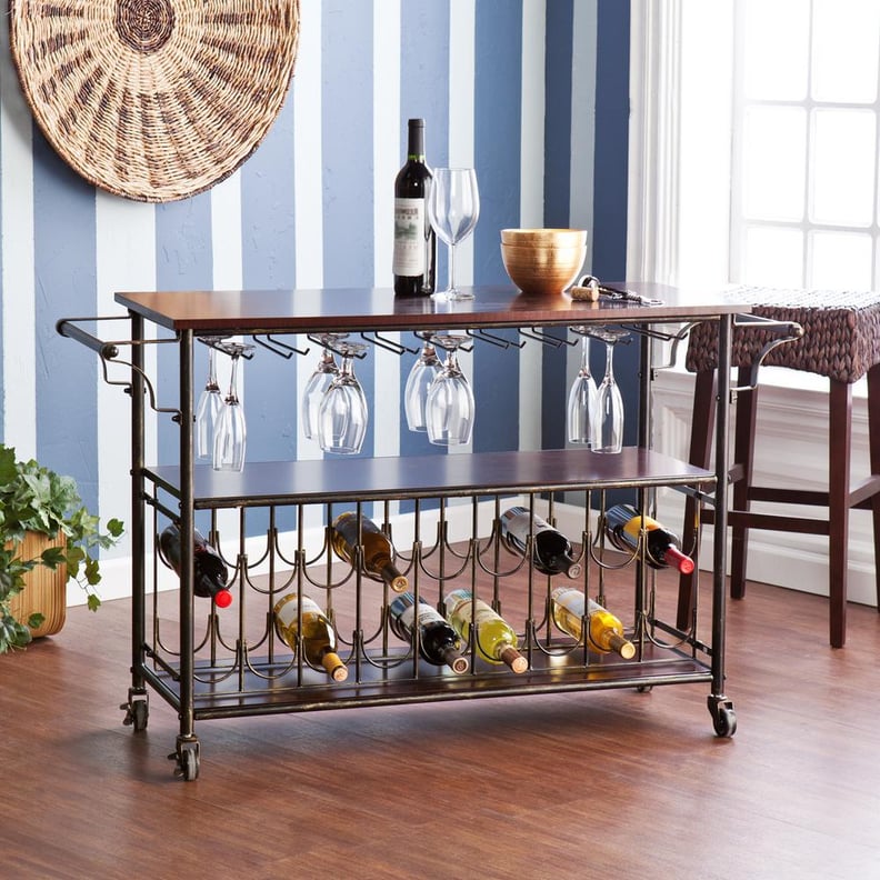 Southern Enterprises Randall Brass Wood Bar Cart With Storage