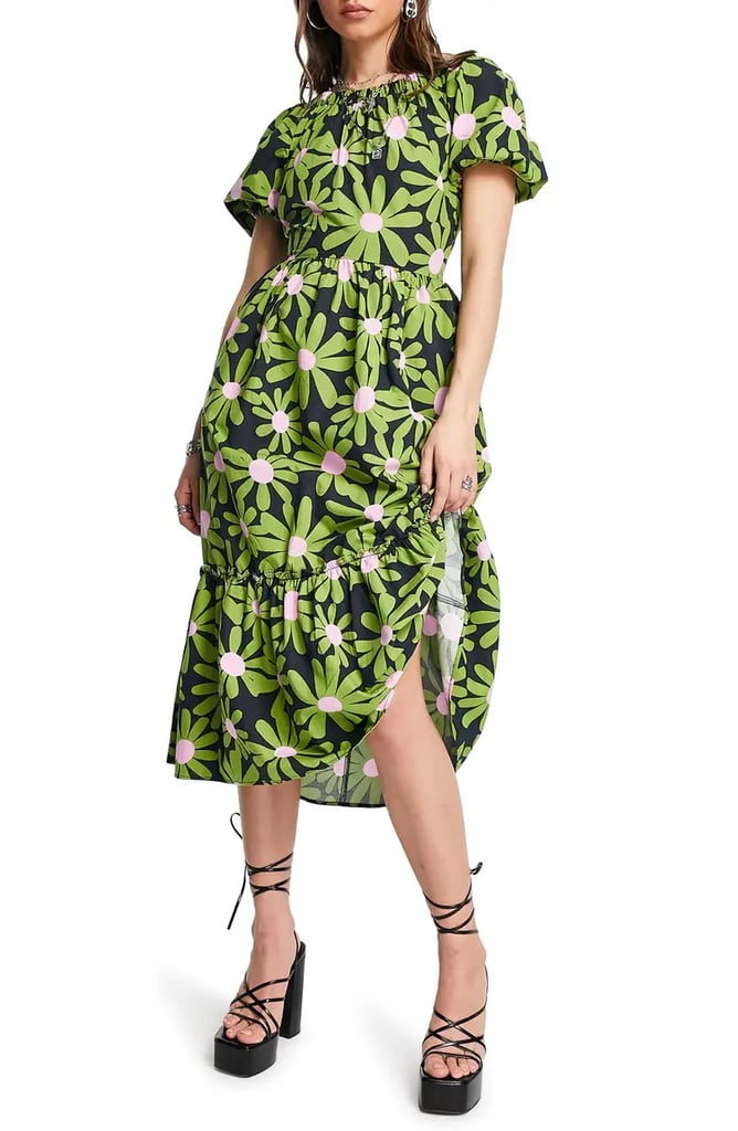 Topshop Floral Cotton Midi Dress