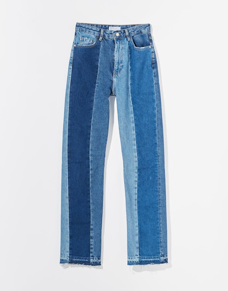 Bershka Contrast Two-Tone Straight Fit Jeans