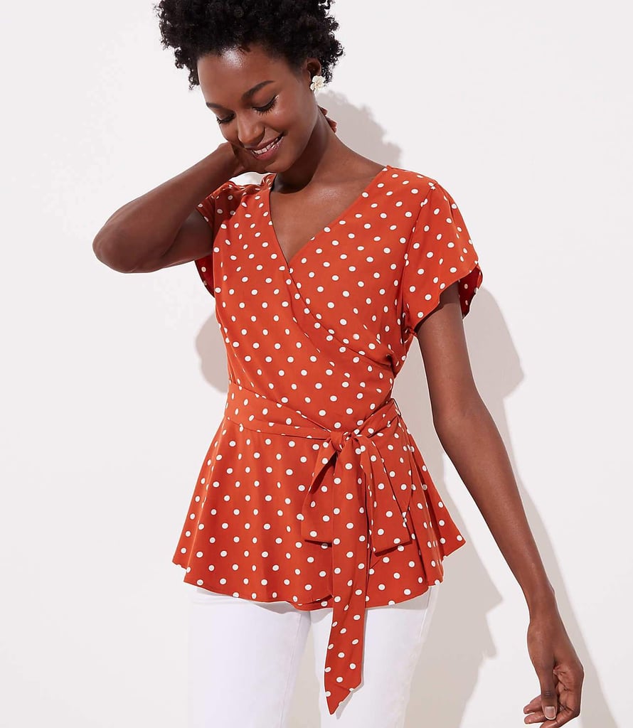 LOFT Dotted Tulip Sleeve Wrap Top