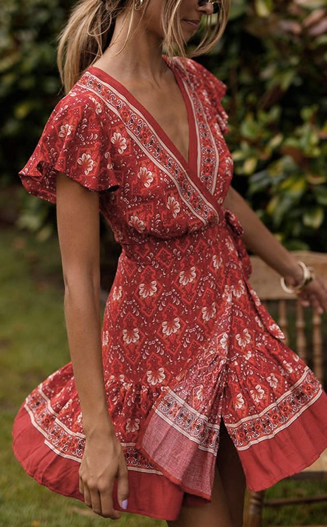 ZESICA Summer Wrap V-Neck Bohemian Floral Print Dress