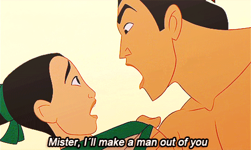 When Li Shang, aka "Pretty Boy," sings to her about being a man.
