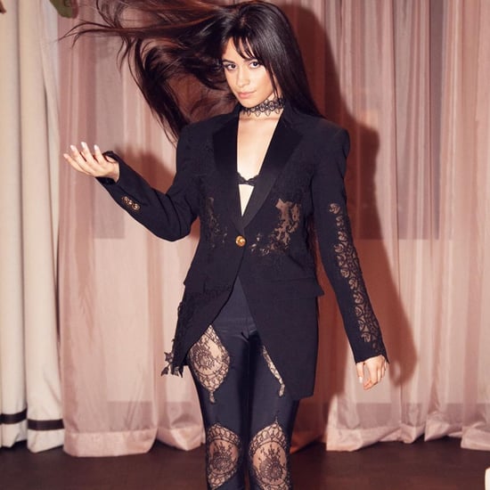 Camila Cabello Wore a Sexy Lacy Black Pantsuit by Versace