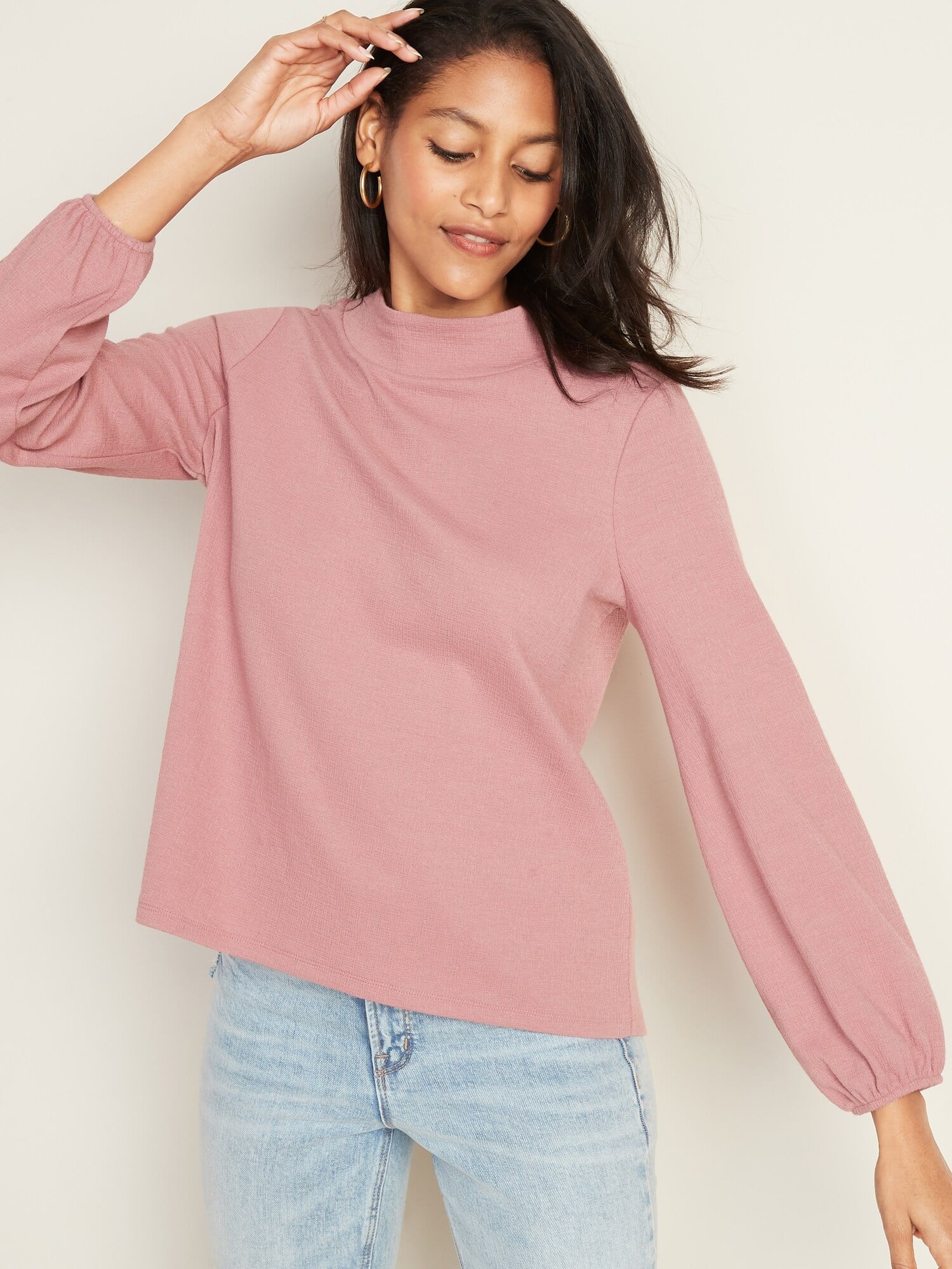 Navy mock clearance neck top
