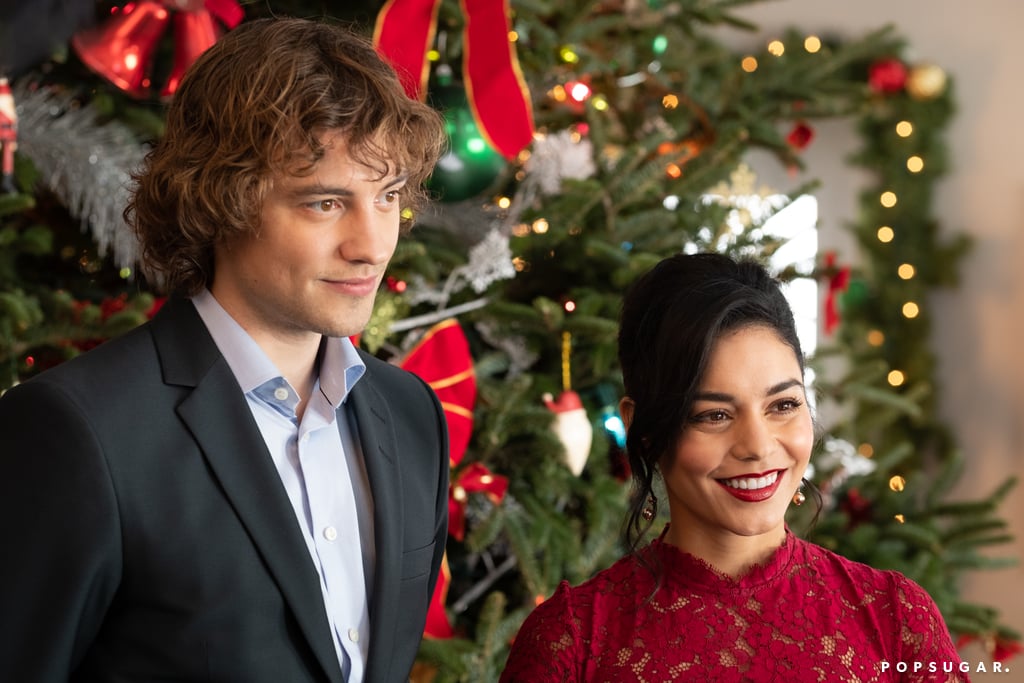 Sir Cole (Whitehouse) and Brooke (Hudgens) are all dressed up for a holiday event — what could it be?
