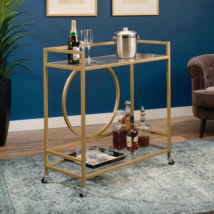 Sauder International Luxury Bar Cart Satin Gold/Clear Glass Finish ...
