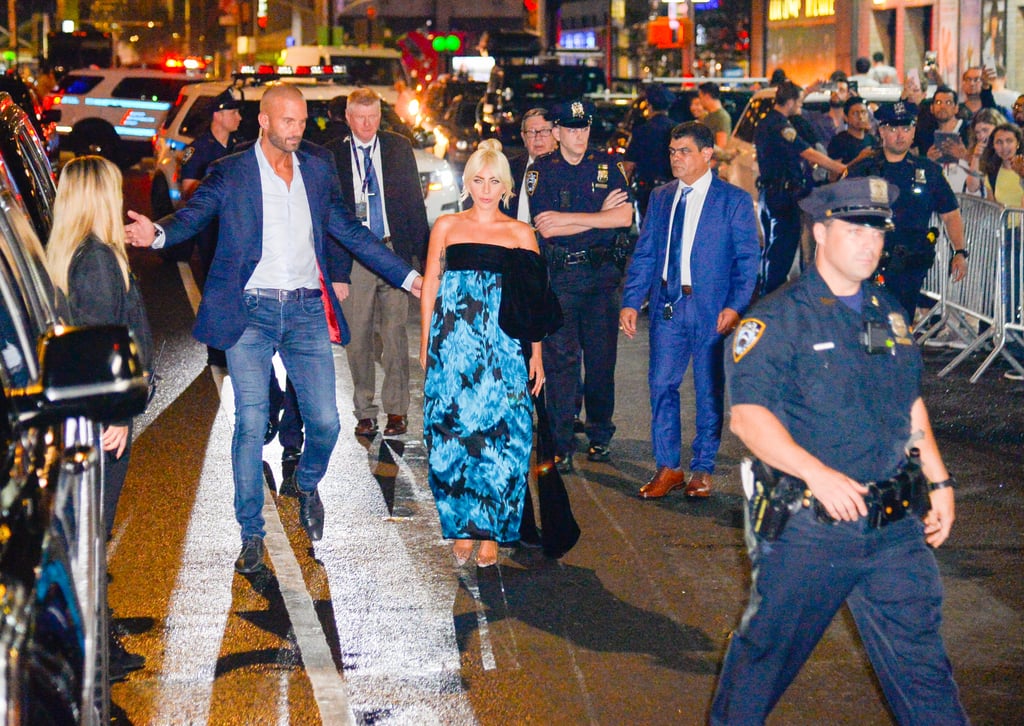 Lady Gaga Blue Marc Jacobs Dress and Clear Heels