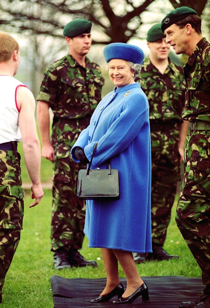 Queen Elizabeth II at Devon's Royal Marines Commando Training Centre in 1998