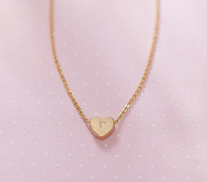 Gold Initial Heart Puffy Necklace