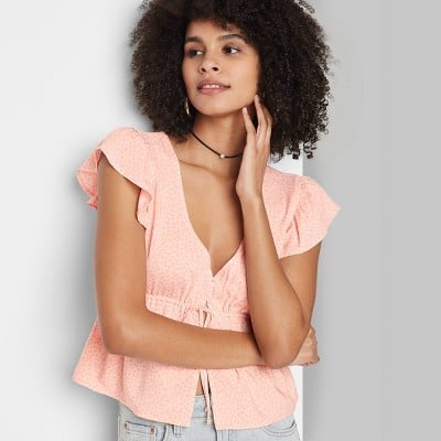 Wild Fable Women's Flutter Sleeve V-Neck Tie Front Flyaway Top, 23 Pretty  Target Tops We're Springing For This Season — All For Under $30