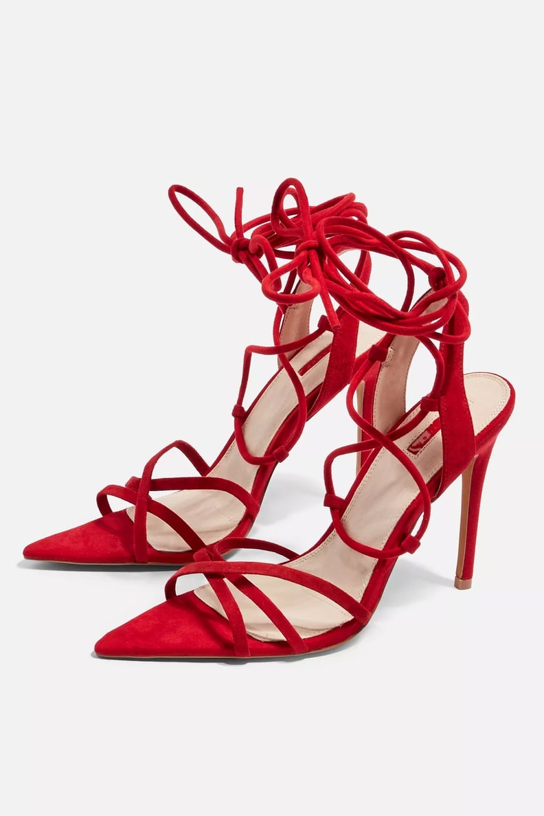 Hailey Baldwin's Red Lace-Up Heels | POPSUGAR Fashion