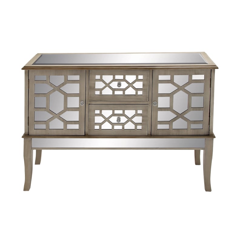 Decmode Contemporary Rectangular Textured White & Mirrored Chest With Geometric Design
