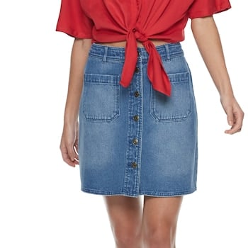 POPSUGAR Button-Front Denim Mini Skirt