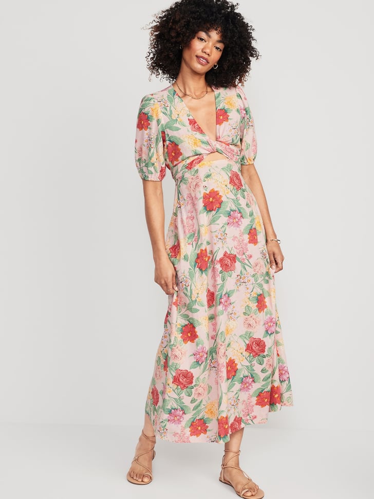 Maxi Dresses: Old Navy Matching Fit & Flare Floral Linen-Blend Twist ...