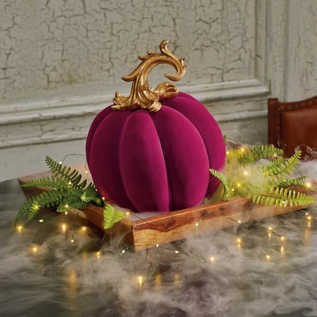 Grandin Road Medium Ornate Velvet Pumpkin in Plum