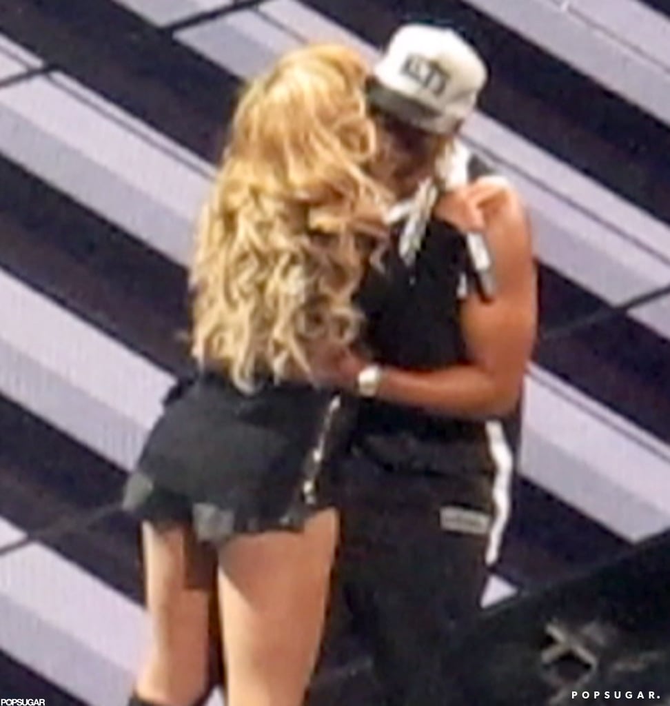 Beyoncé gave Jay Z a kiss after the couple performed together at his new Barclays Center in New York's Brooklyn borough in October 2012.