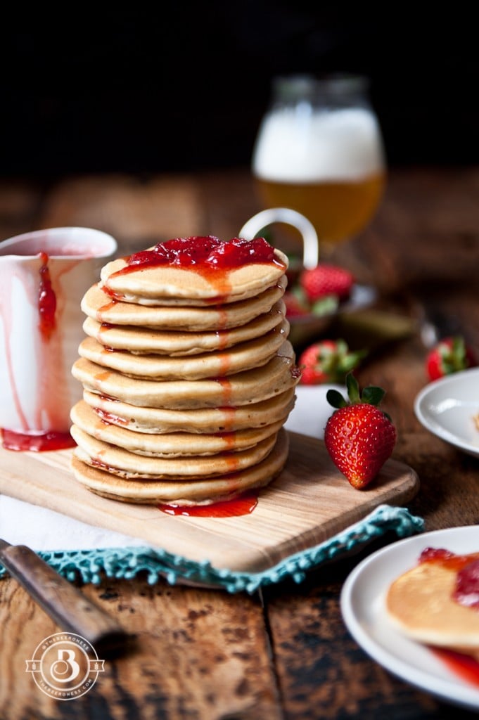 Cream Cheese Beer Pancakes With Strawberry Saison Syrup