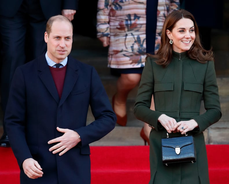 BRADFORD, UNITED KINGDOM - JANUARY 15: (EMBARGOED FOR PUBLICATION IN UK NEWSPAPERS UNTIL 24 HOURS AFTER CREATE DATE AND TIME) Prince William, Duke of Cambridge and Catherine, Duchess of Cambridge depart City Hall in Bradford's Centenary Square before meet