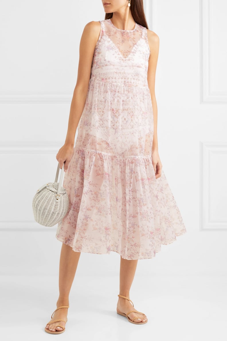 Ulla Johnson Polline Tiered Floral Print Organza Midi Dress