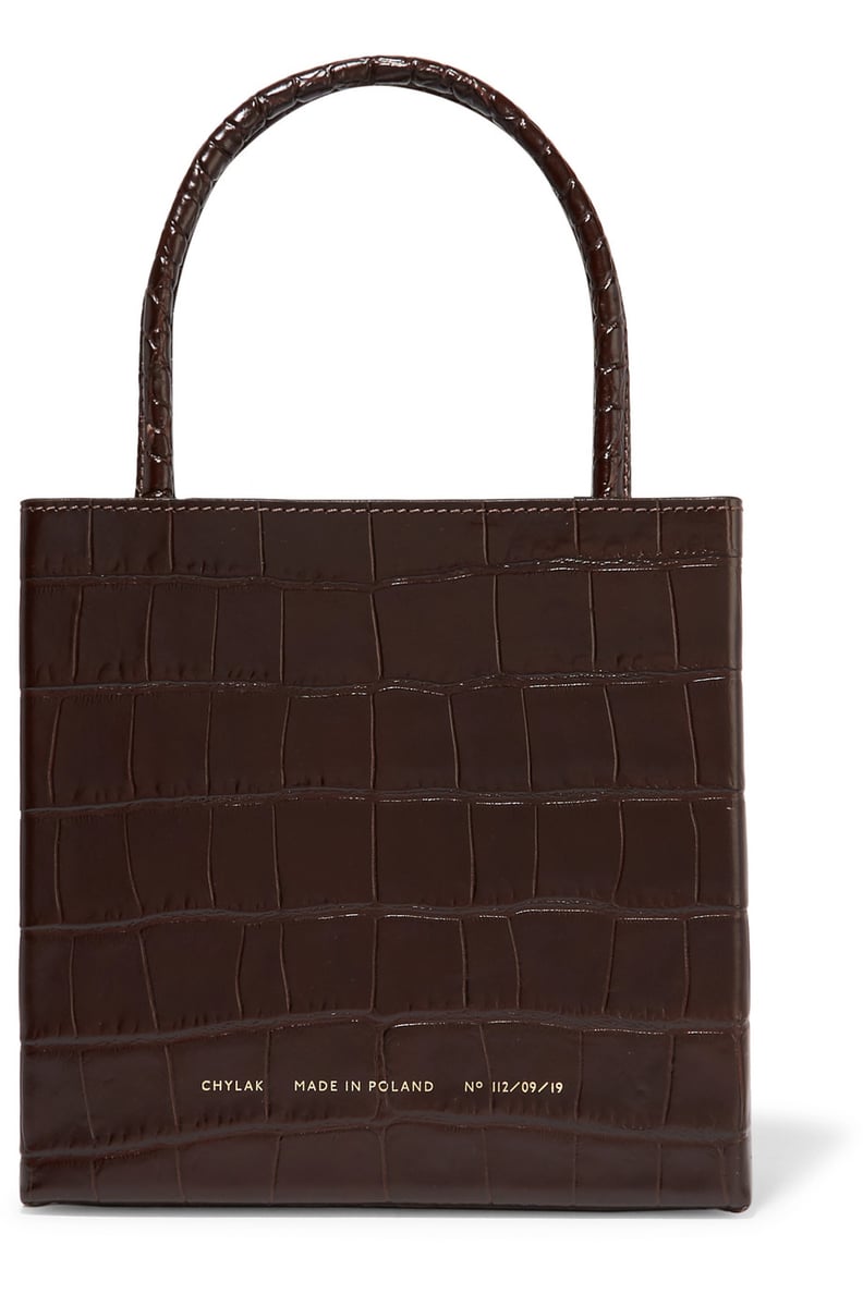 Chylak Square Glossed Croc-Effect Leather Tote