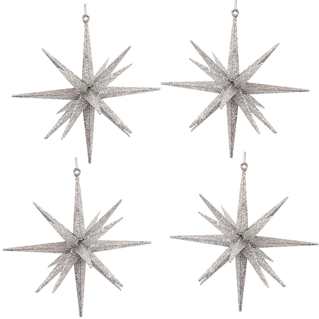 Glitter Spike Starburst Christmas Ornament Set in Silver
