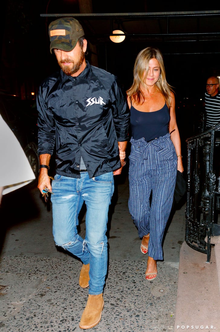 Jennifer Aniston Wearing Striped Trousers