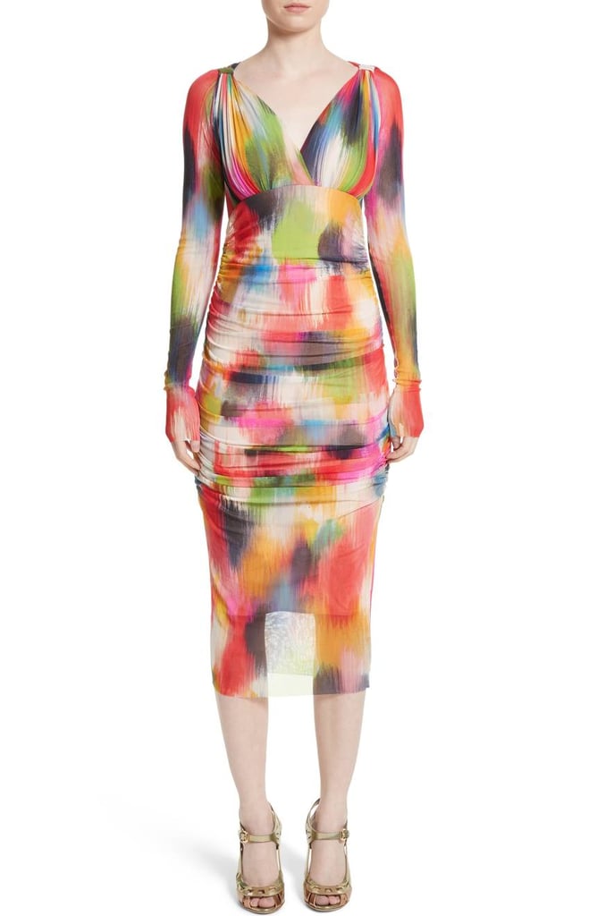 Fuzzi Brushstroke Print Tulle Ruched Dress