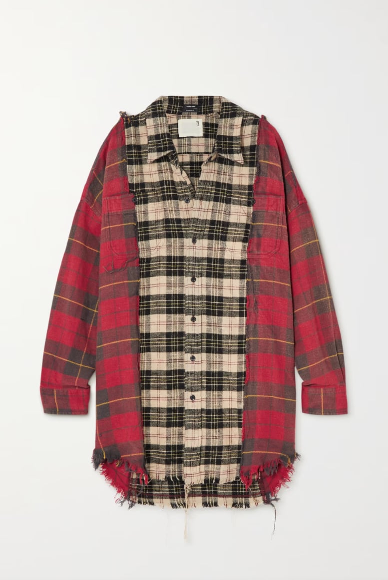 R13 Oversized Distressed Checked Cotton Flannel Shirt