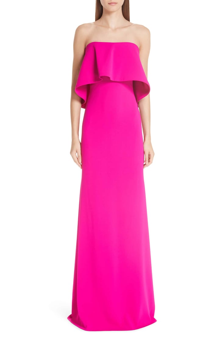 Badgley Mischka Platinum Strapless Popover Column Gown | Bella Hadid's ...