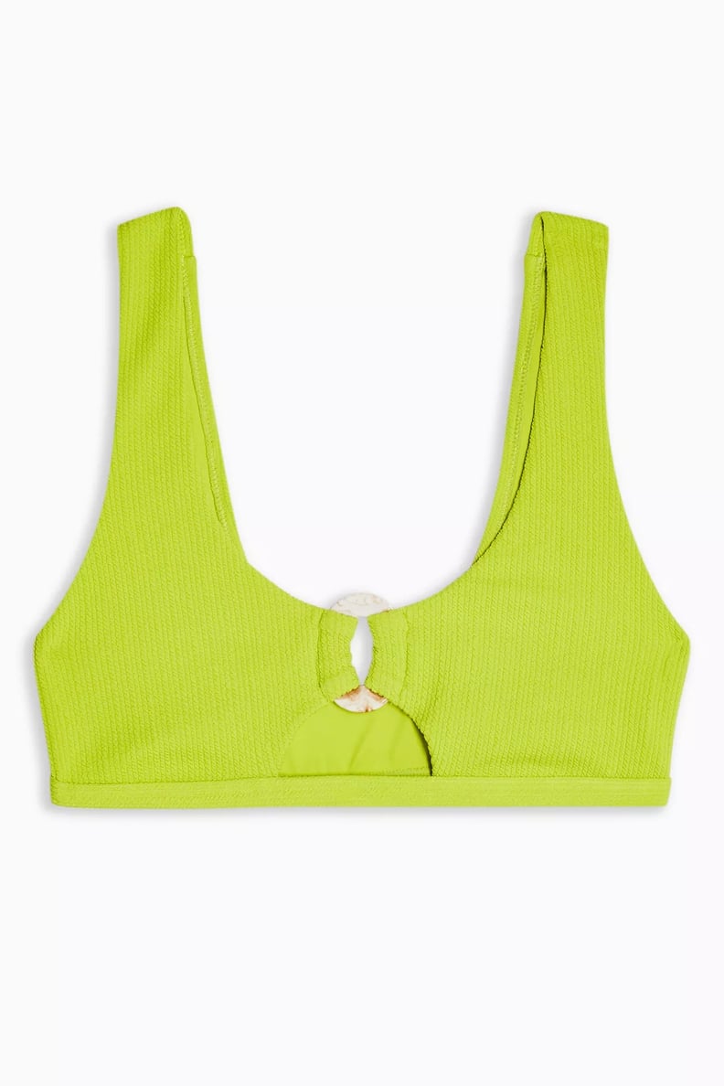 Topshop Lime Green Ribbed Cut Out Crop Bikini Top