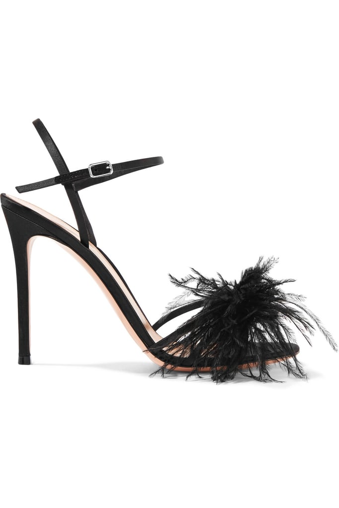 Gianvito Rossi 95 Feather-Trimmed Satin Sandals