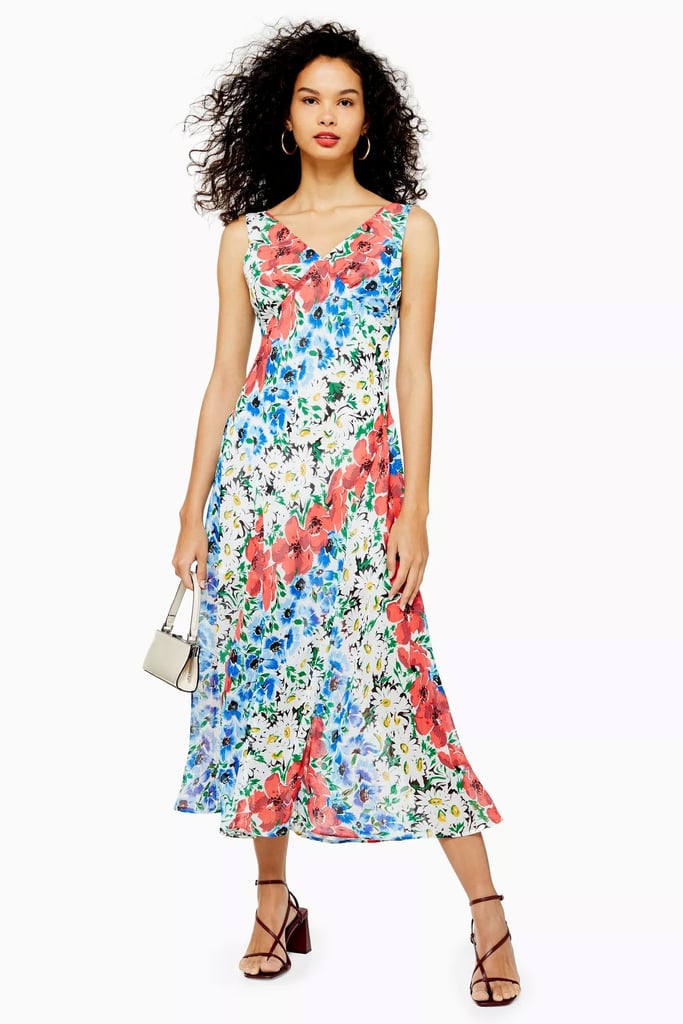 Topshop Glitch Floral Bias Midi Dress