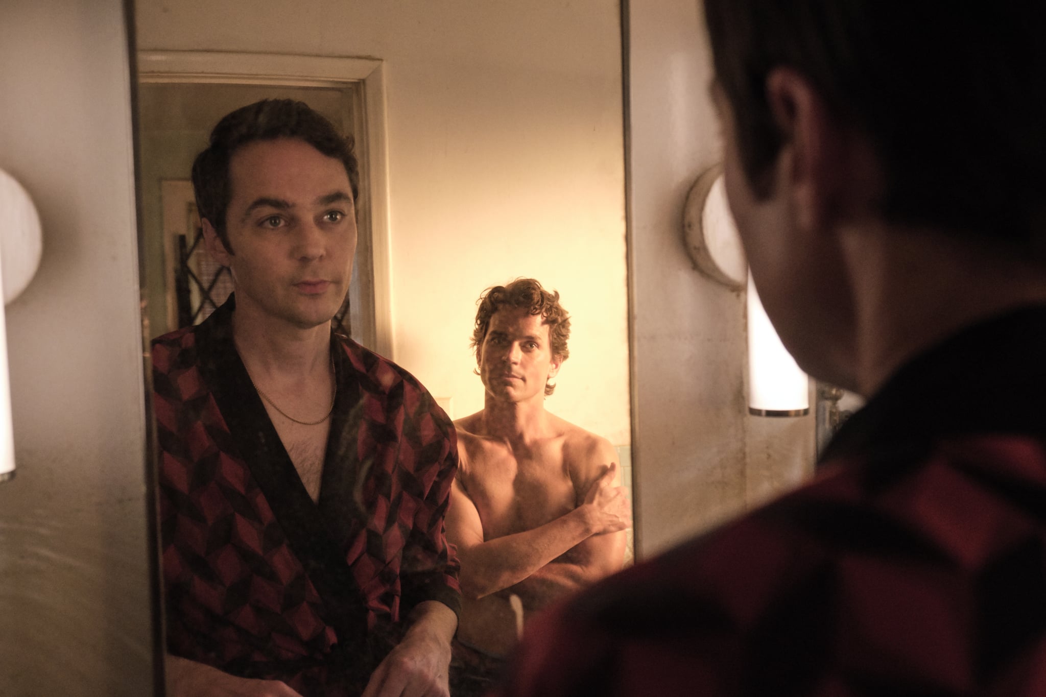 THE BOYS IN THE BAND (2020)Jim Parsons as Michael and Matt Bomer as Donald.Cr. Scott Everett White/NETFLIX 2020