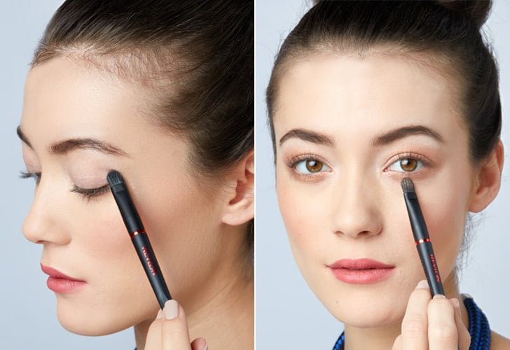 Step 1: Apply a shimmery shadow as your base shade and a copper one from the lash line to the crease