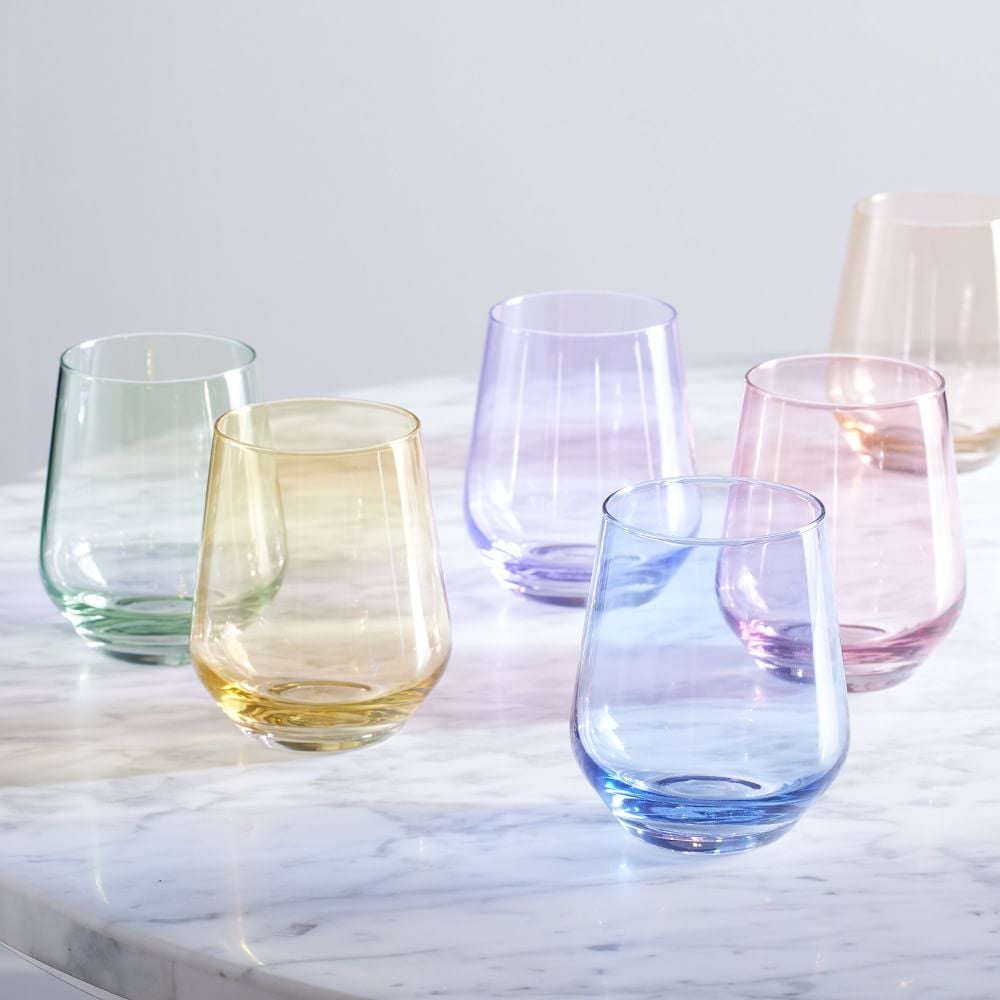 A Colorful Glass Set: Estelle Colored Glass Stemless Wine Glass Set