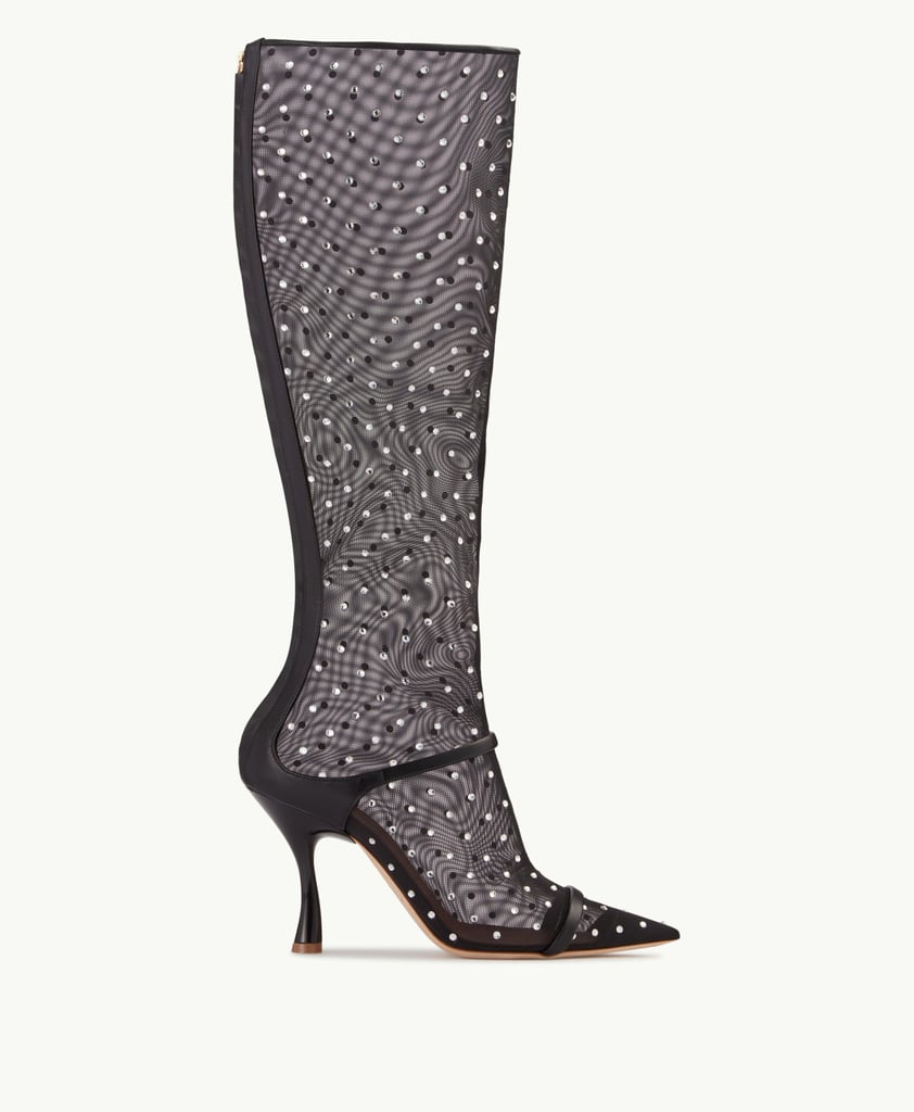 Malone Souliers Tyra 90mm Embellished Black Mesh Heeled Boot