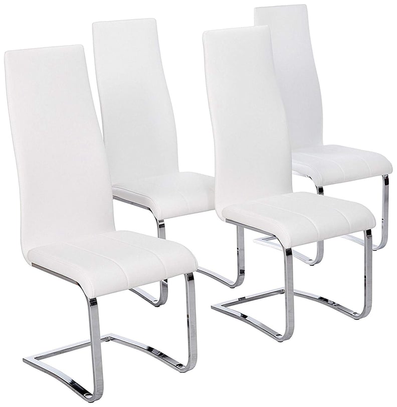 Faux Leather Dining Chairs Chrome and White (Set of 4)
