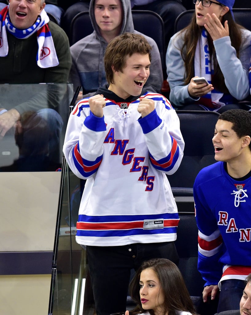 Ansel Elgort cheered on the NY Rangers during their game against the Nashville Predators in NYC on Monday.