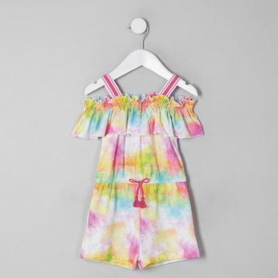 River Island Mini Pink Tie-Dye Frill Romper