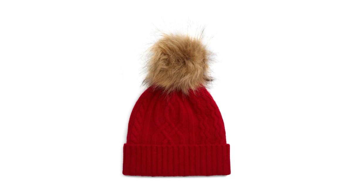 halogen cable cashmere pom beanie