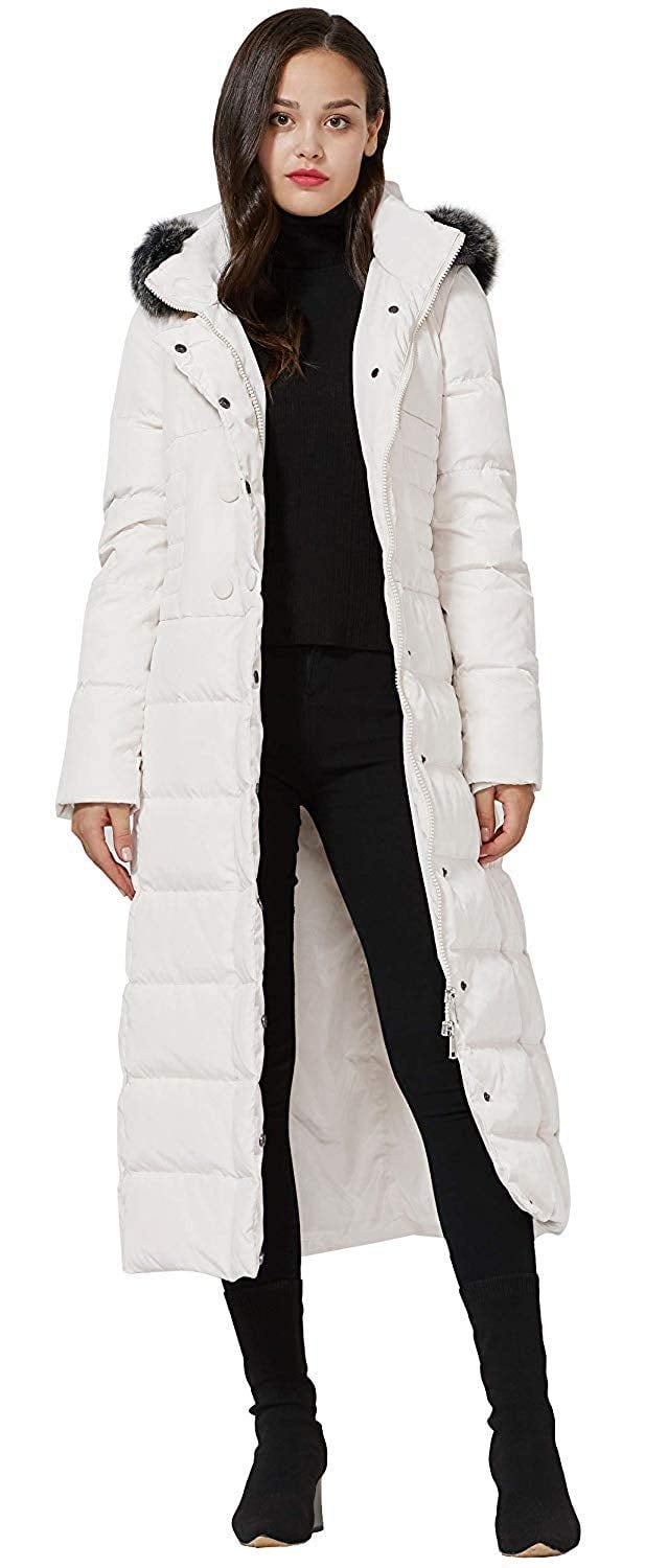 Molodo Women's Long Down Coat With Fur Hood 