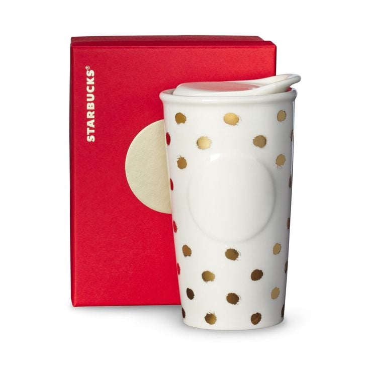 Gold Dot Ceramic Travel Mug